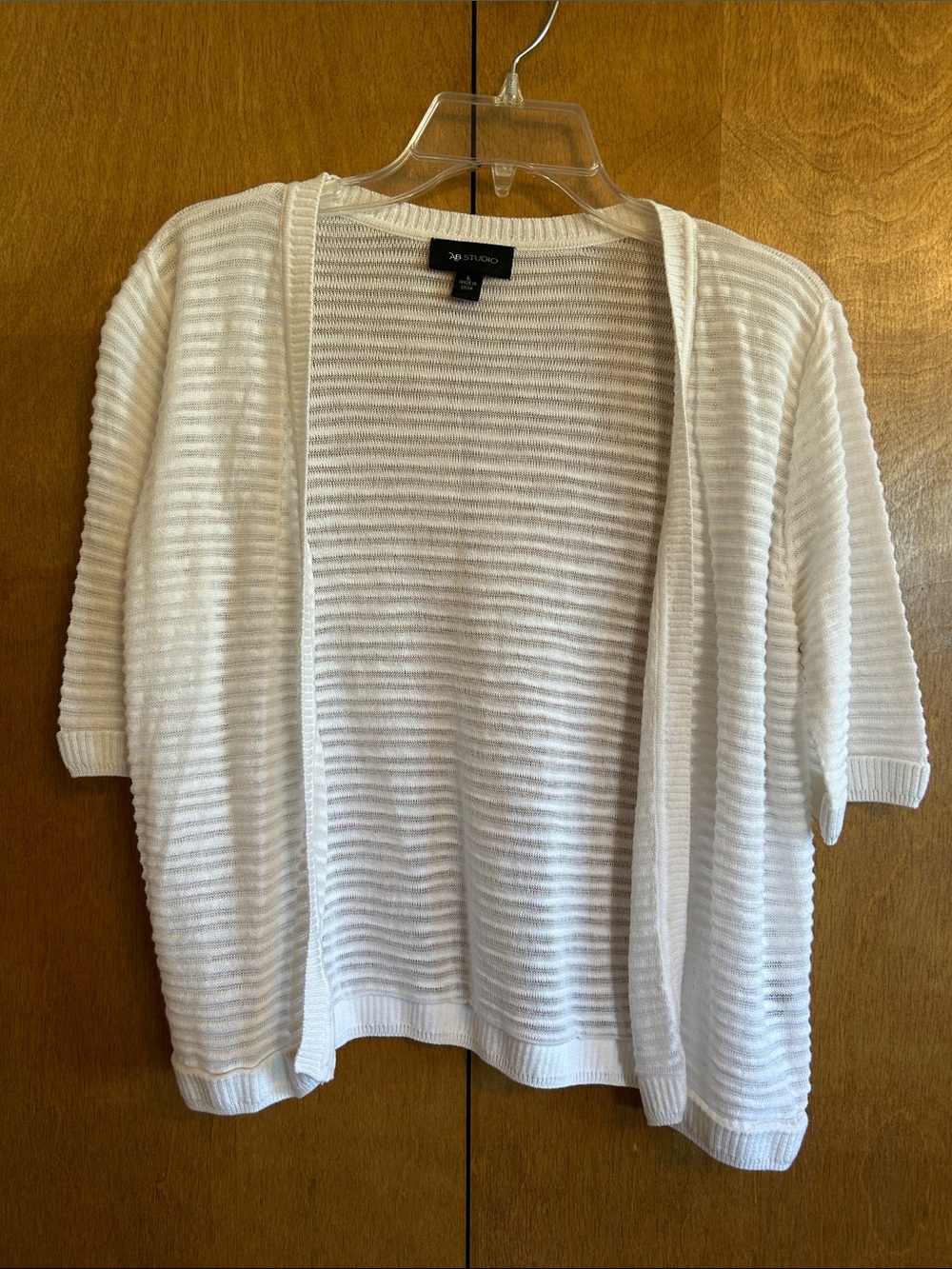 AB Studio White Open-Front Ribbed Lightweight Cardigan